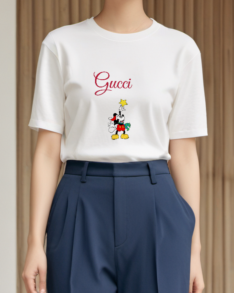 White Mickey Mouse Holds Star Aloft Graphic T-Shirt - model wearing view