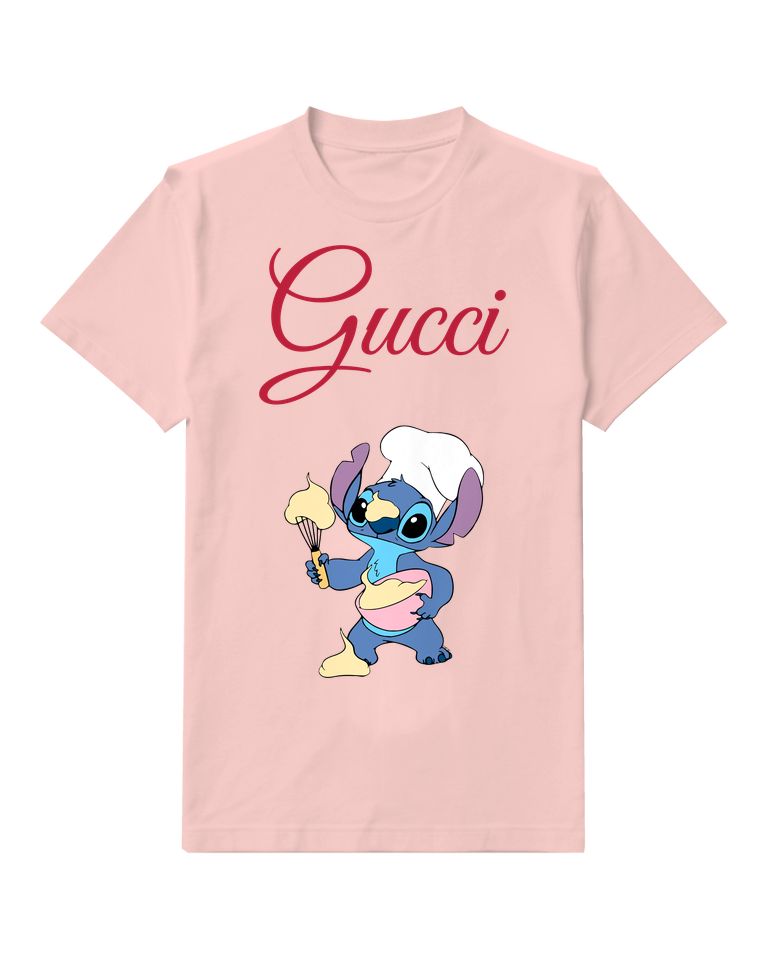 Blush Pink Baker Stitch Holding Whisk And Bowl Graphic T-Shirt - front product view