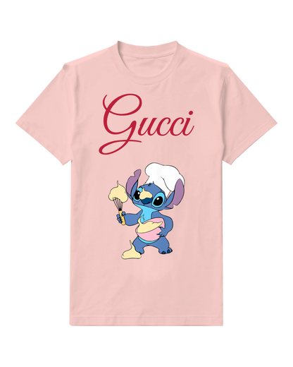 Blush Pink Baker Stitch Holding Whisk And Bowl Graphic T-Shirt - front product view