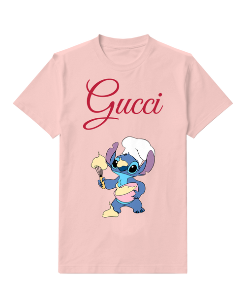 Blush Pink Baker Stitch Holding Whisk And Bowl Graphic T-Shirt - front product view