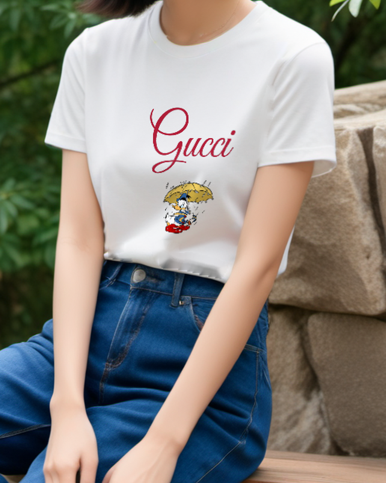 White Mouse Yellow Umbrella Graphic T-Shirt - model wearing view