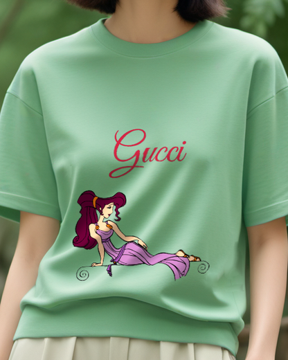 Sage Green Reclining Purple Gown Woman Graphic T-Shirt - model wearing view