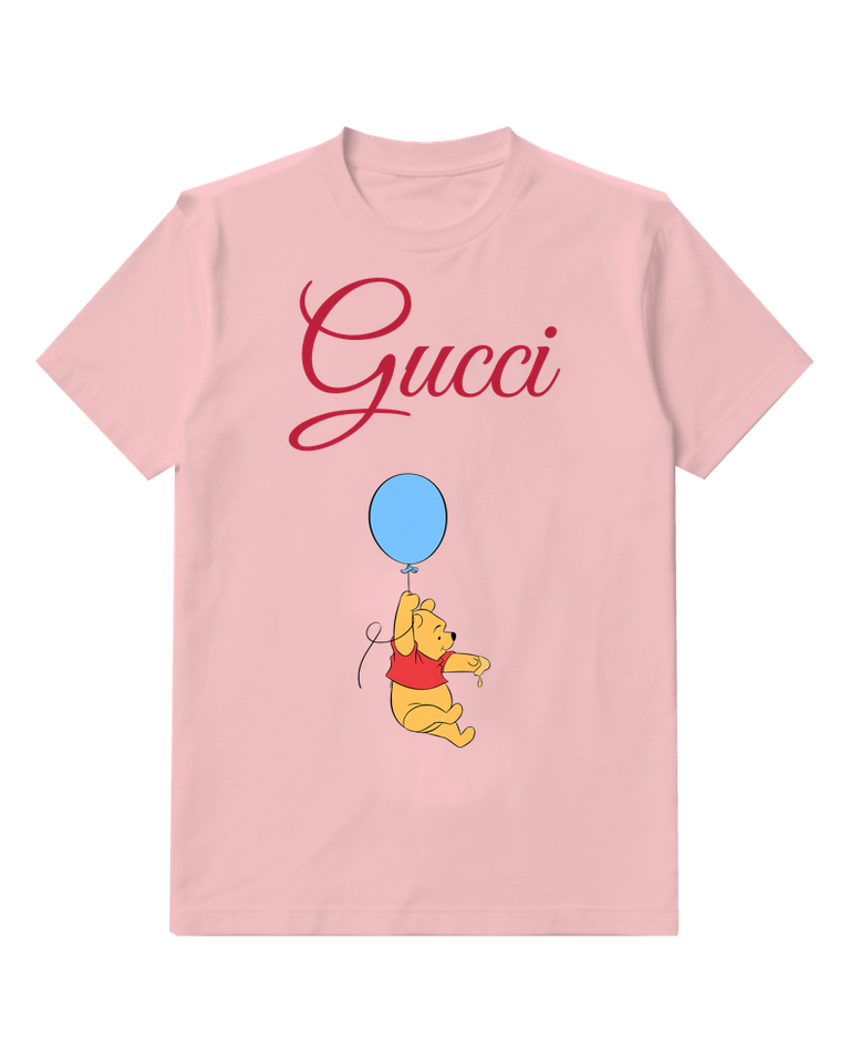Blush Pink Winnie The Pooh Holding Blue Balloon Graphic T-Shirt - front product view