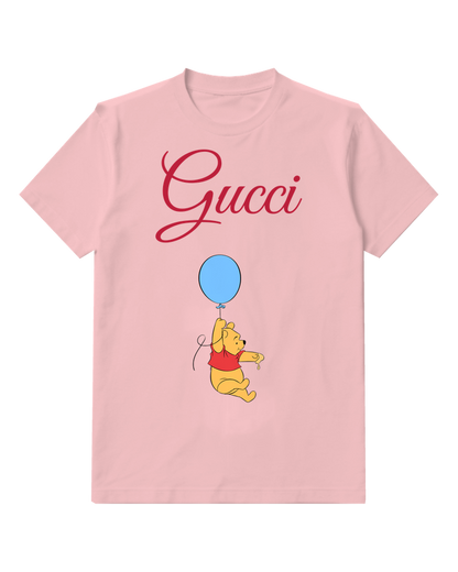 Blush Pink Winnie The Pooh Holding Blue Balloon Graphic T-Shirt - front product view