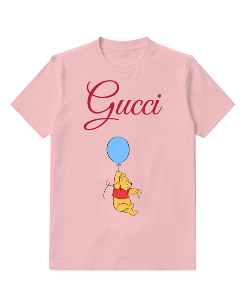 Blush Pink Winnie The Pooh Holding Blue Balloon Graphic T-Shirt - front product view