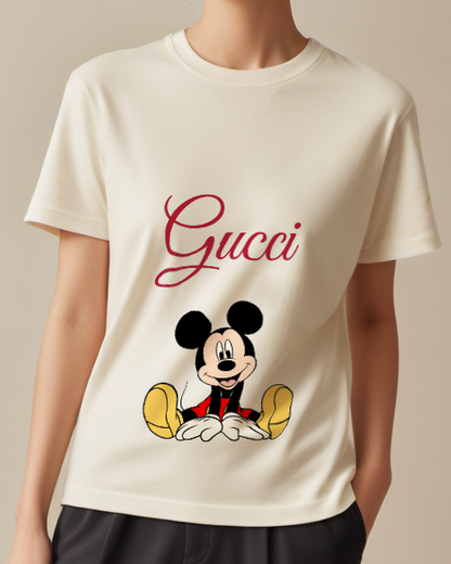 Ivory Mickey Mouse Sitting Cross Legged Graphic T-Shirt - model wearing view