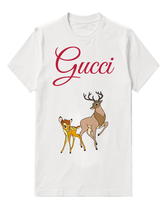 White Fawn Beside Antlered Stag Graphic T-Shirt - front product view
