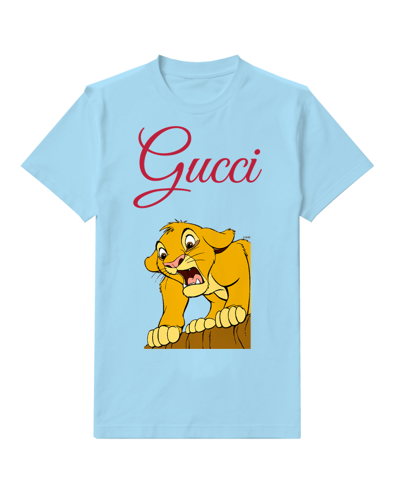 Sky Blue Young Lion Cub Roaring From Ledge Graphic T-Shirt - front product view