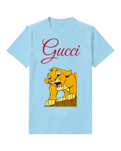 Sky Blue Young Lion Cub Roaring From Ledge Graphic T-Shirt - front product view