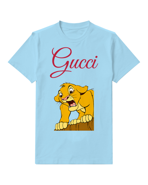 Sky Blue Young Lion Cub Roaring From Ledge Graphic T-Shirt - front product view