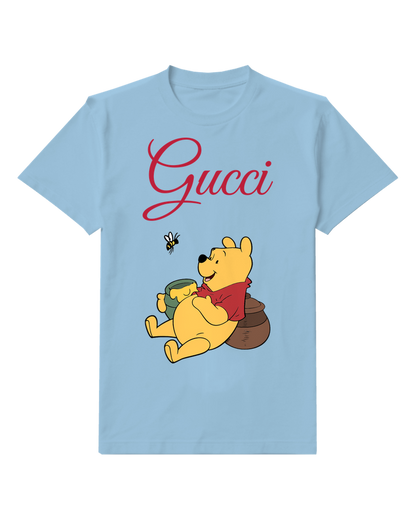 Sky Blue Bear Honey Bees Graphic T-Shirt - front product view
