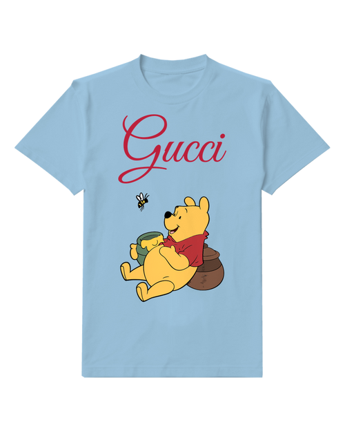 Sky Blue Bear Honey Bees Graphic T-Shirt - front product view