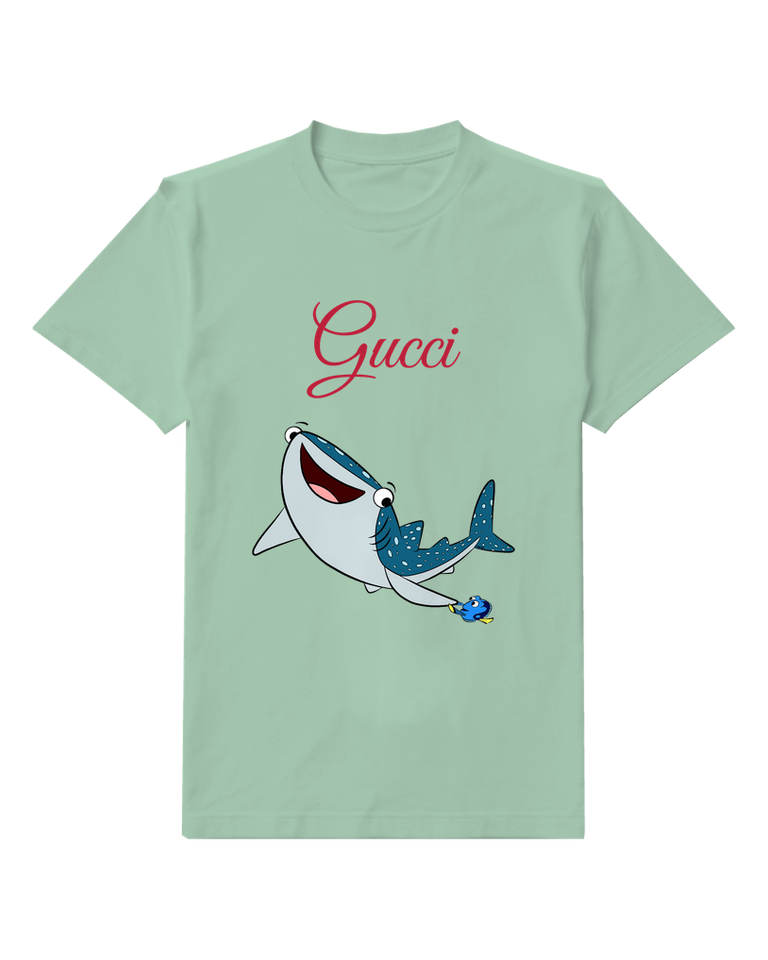 Sage Green Shark With Wide Grin And Blue Spots Graphic T-Shirt - front product view