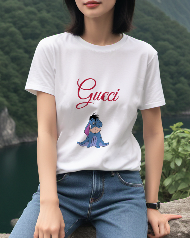White Seated Blue Donkey Graphic T-Shirt - styled view 4
