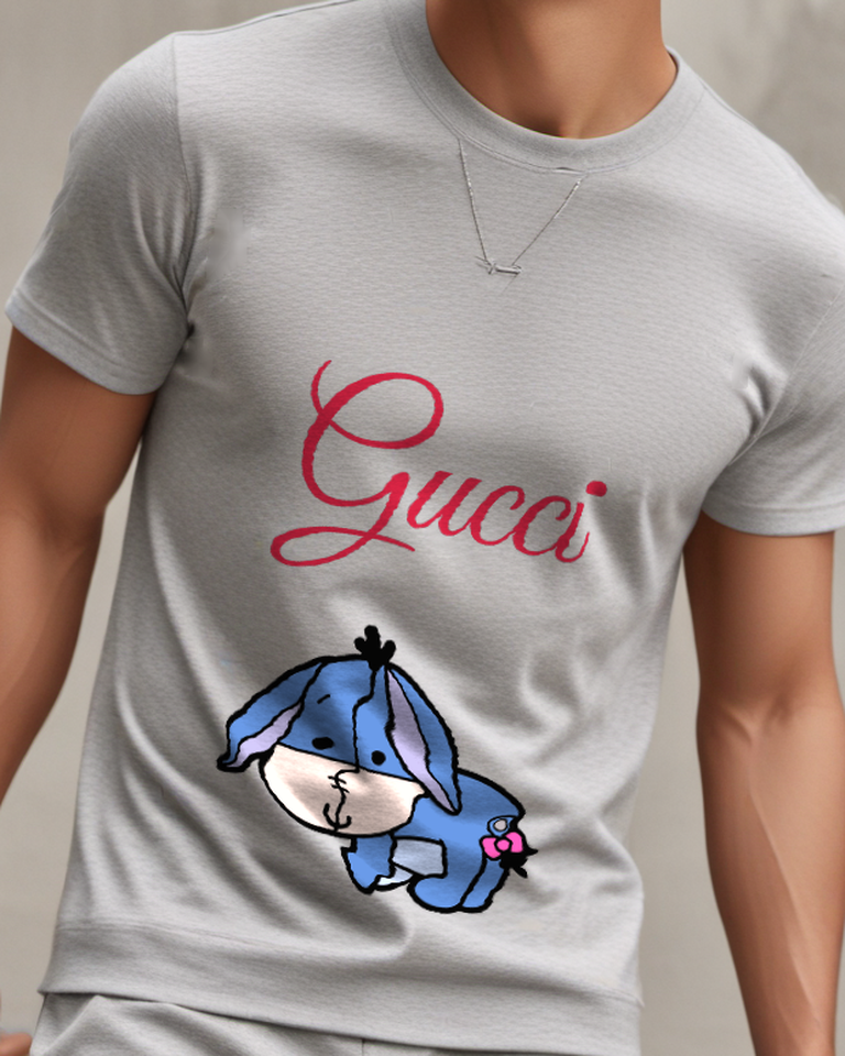 Gray Eeyore In Crouched Position Graphic T-Shirt - model wearing view