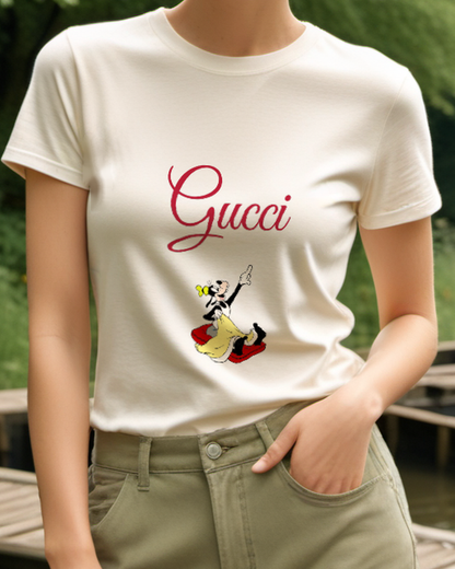 Ivory Goofy Pointing Upward While Seated Graphic T-Shirt - model wearing view