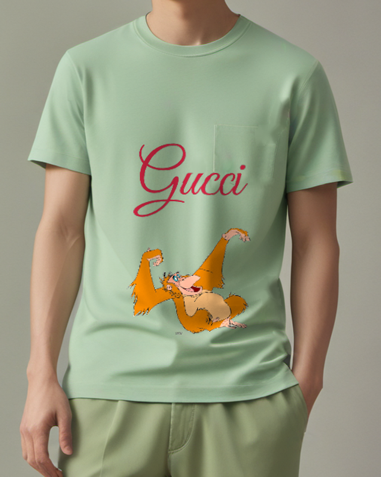 Sage Green Louie Swinging Joyfully In Air Graphic T-Shirt - model wearing view