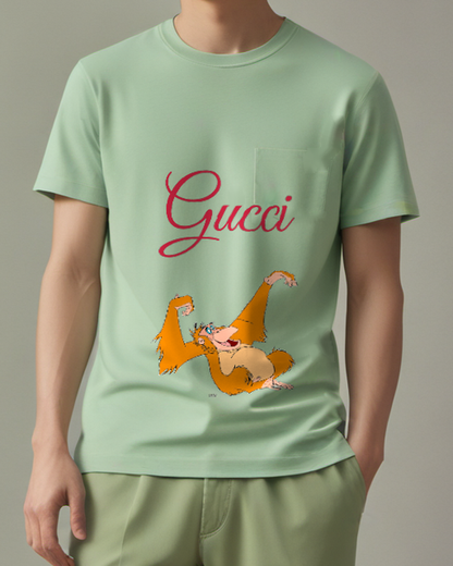 Sage Green Louie Swinging Joyfully In Air Graphic T-Shirt - model wearing view