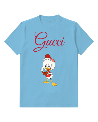Sky Blue Young Duck Wearing Cap Reading Book Graphic T-Shirt - front product view