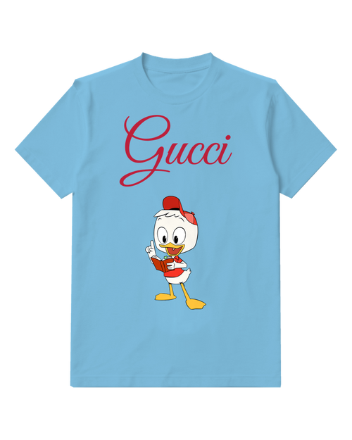 Sky Blue Young Duck Wearing Cap Reading Book Graphic T-Shirt - front product view
