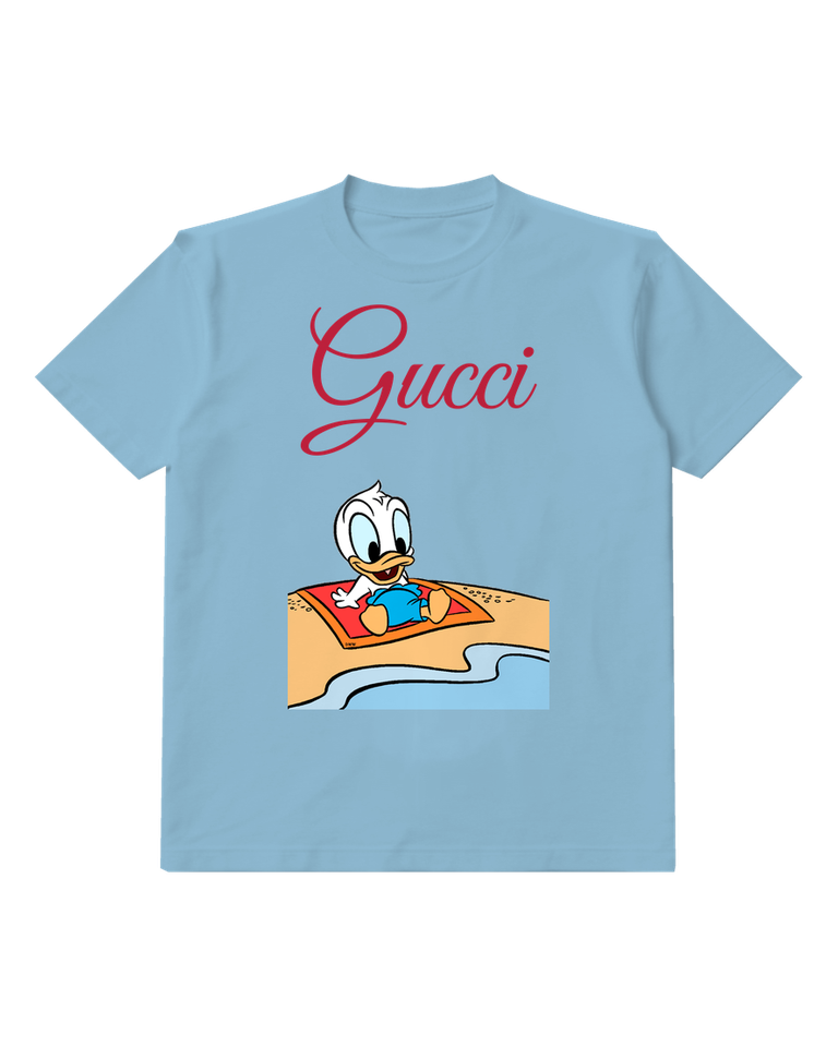 Sky Blue Donald Duck On Beach Towel Graphic T-Shirt - front product view
