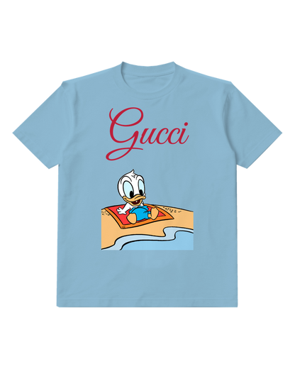 Sky Blue Donald Duck On Beach Towel Graphic T-Shirt - front product view