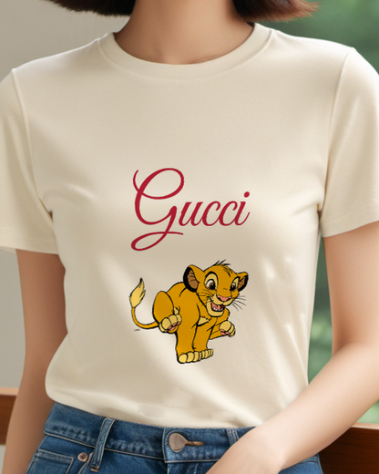 Ivory Young Lion Cub Jumping Forward Graphic T-Shirt - model wearing view