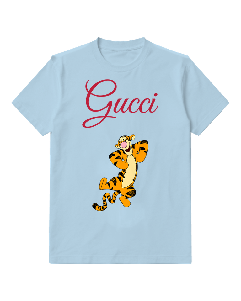 Sky Blue Dancing Striped Tiger Graphic T-Shirt - front product view