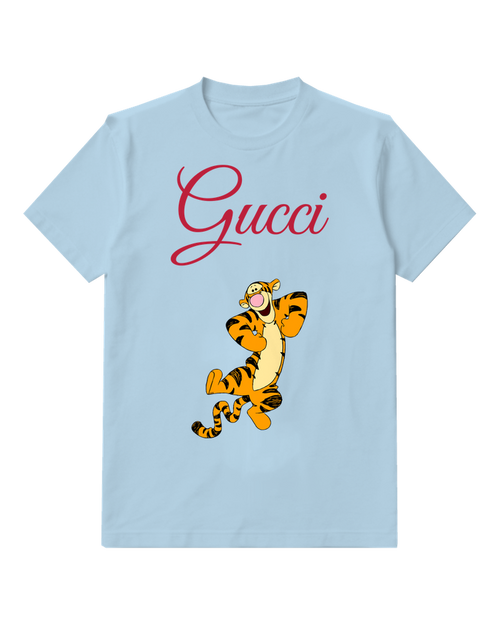 Sky Blue Dancing Striped Tiger Graphic T-Shirt - front product view