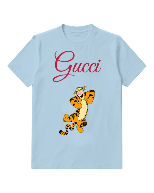 Sky Blue Dancing Striped Tiger Graphic T-Shirt - front product view