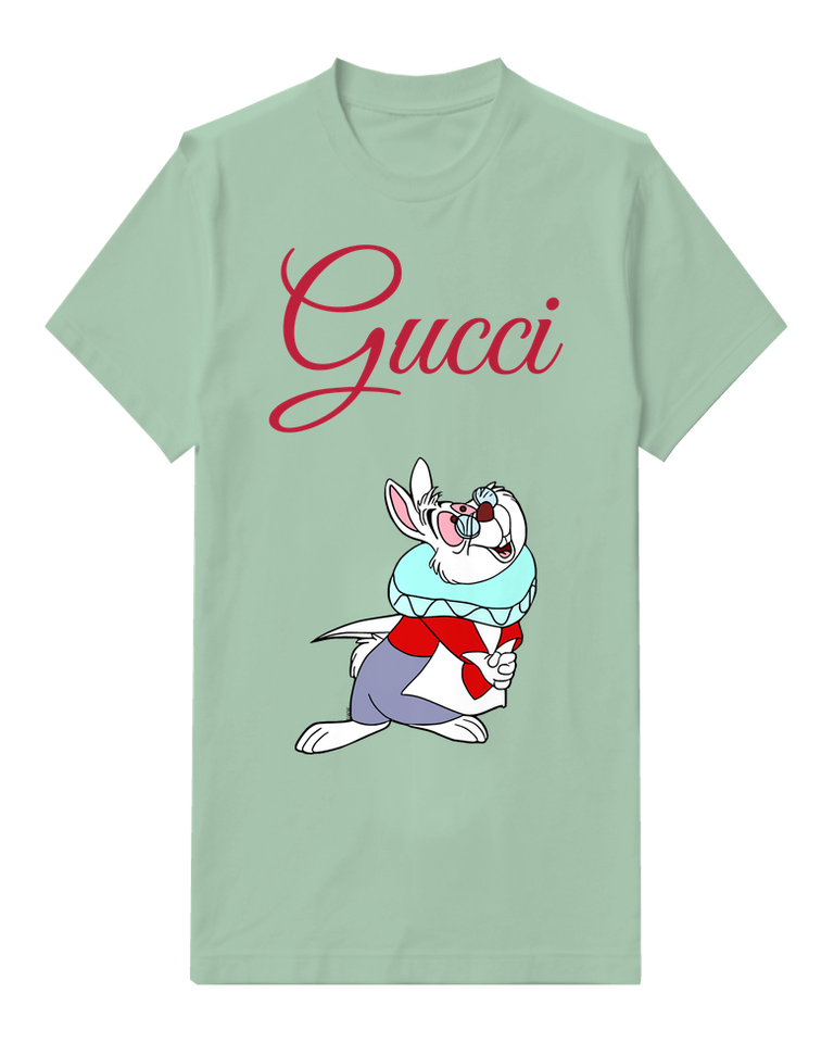Sage Green Rabbit Red Bow Portrait Graphic T-Shirt - front product view