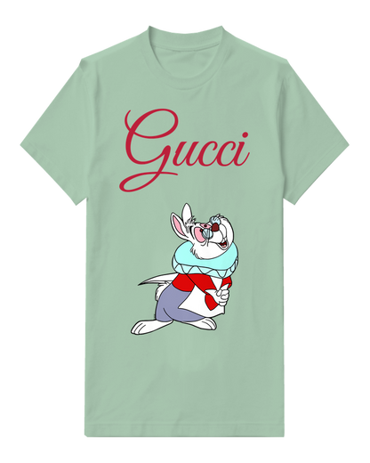 Sage Green Rabbit Red Bow Portrait Graphic T-Shirt - front product view