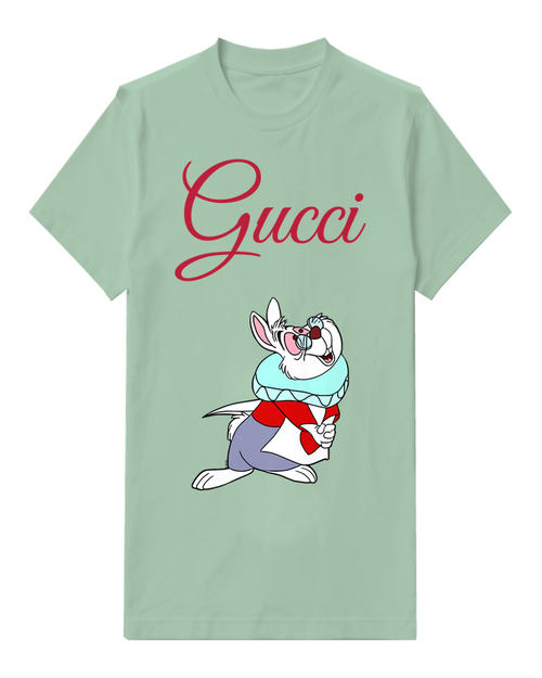 Sage Green Rabbit Red Bow Portrait Graphic T-Shirt - front product view