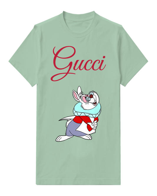 Sage Green Rabbit Red Bow Portrait Graphic T-Shirt - front product view