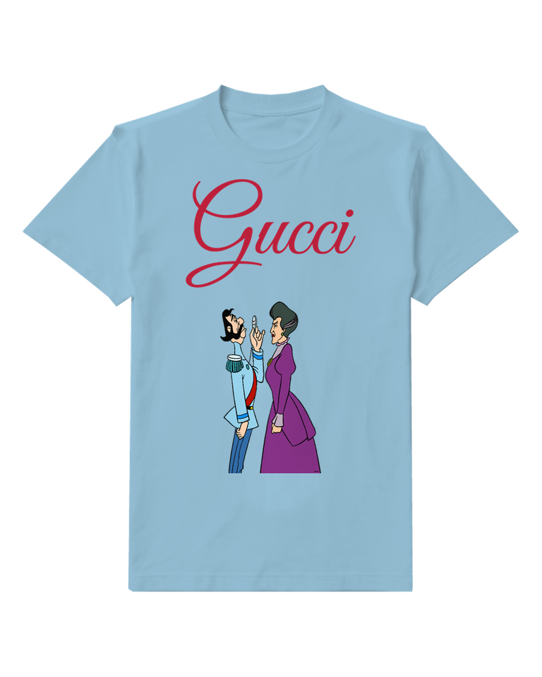 Sky Blue Lady In Purple Gown Points At Man Graphic T-Shirt - front product view