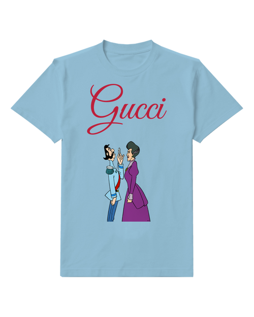 Sky Blue Lady In Purple Gown Points At Man Graphic T-Shirt - front product view