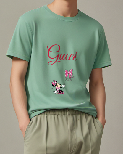 Sage Green Minnie Mouse Holding Balloon Kite Graphic T-Shirt - model wearing view
