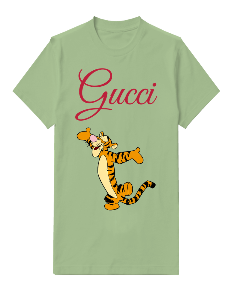 Sage Green Tiger Pointing To Side Graphic T-Shirt - front product view