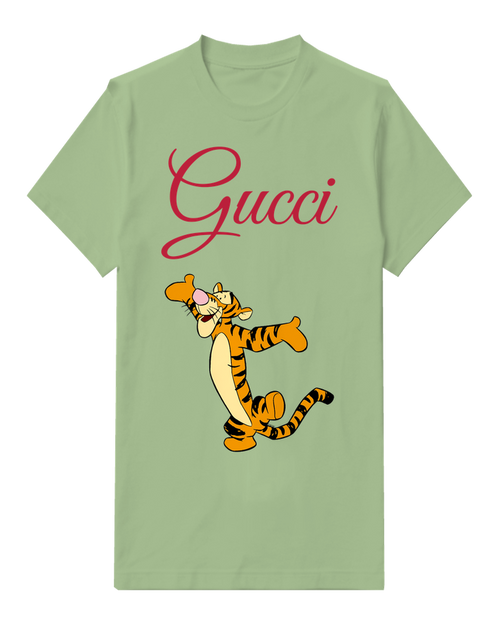 Sage Green Tiger Pointing To Side Graphic T-Shirt - front product view