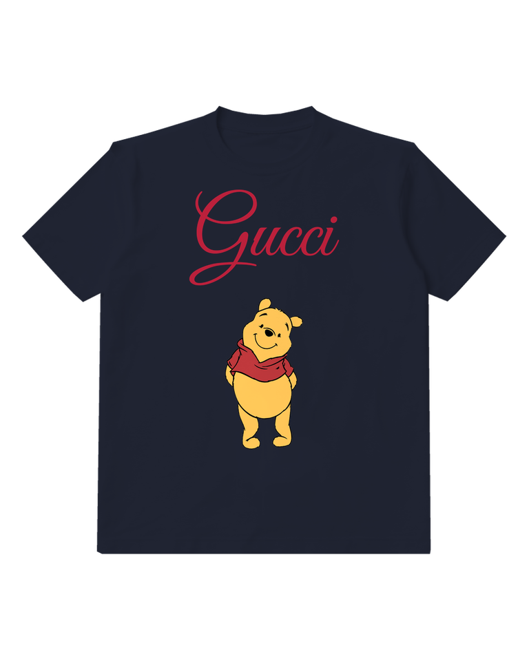 Navy Blue Winnie The Pooh Standing Smiling Graphic T-Shirt - front product view