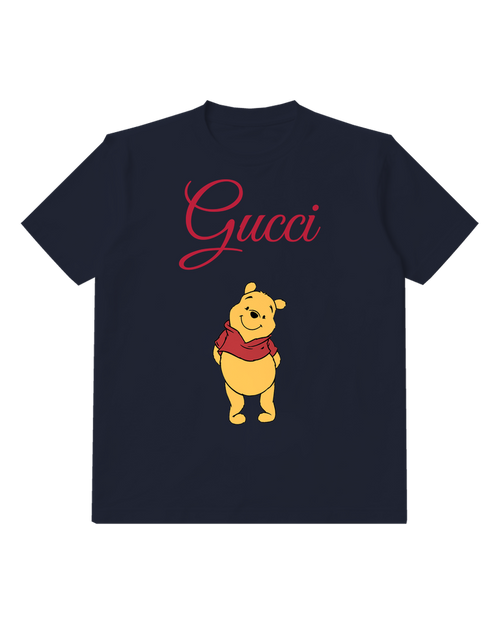 Navy Blue Winnie The Pooh Standing Smiling Graphic T-Shirt - front product view