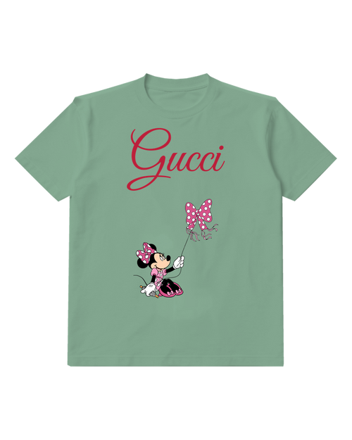 Sage Green Minnie Mouse Holding Balloon Kite Graphic T-Shirt - front product view