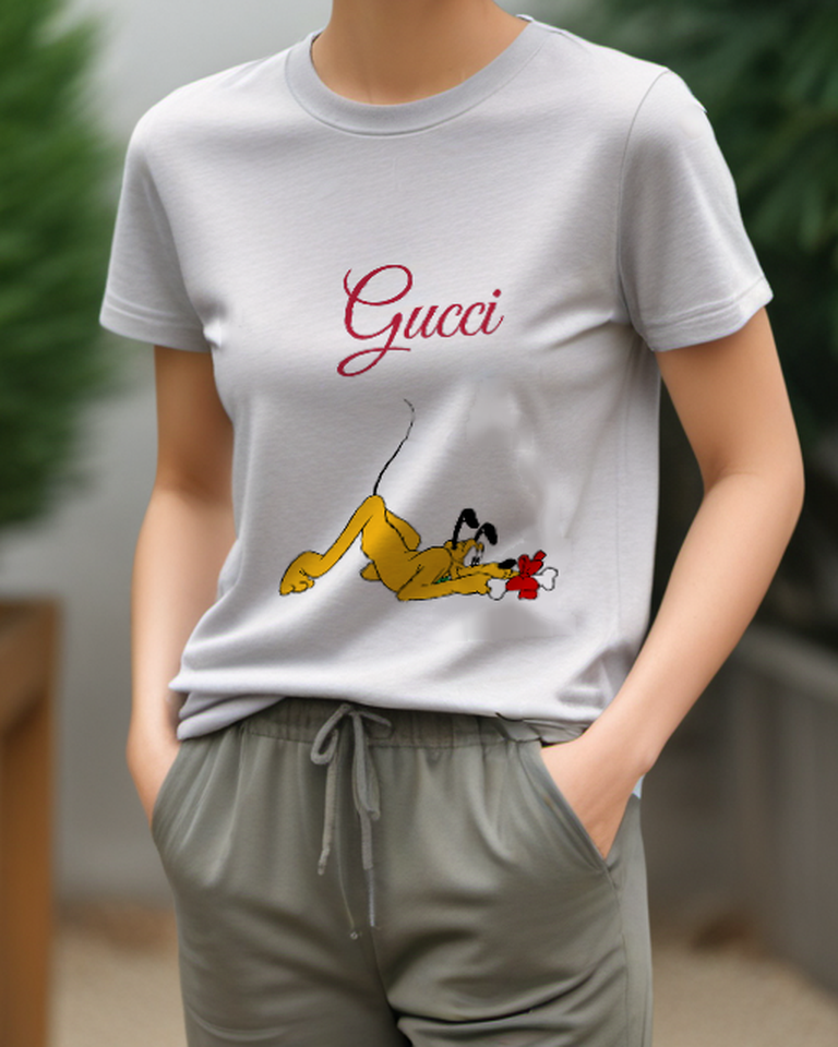 Light Gray Pluto Lying On Back Graphic T-Shirt - model wearing view