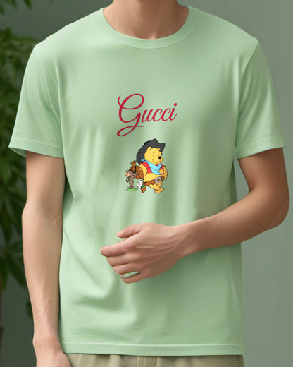 Sage Green Bear Traveler Hat Graphic T-Shirt - model wearing view