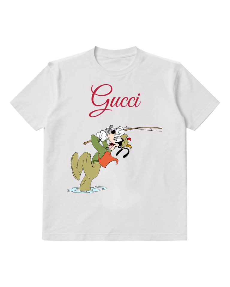 White Goofy Fishing In Muddy Water Graphic T-Shirt - front product view