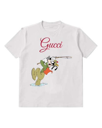 White Goofy Fishing In Muddy Water Graphic T-Shirt - front product view