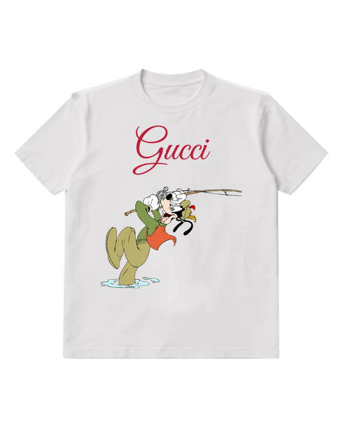 White Goofy Fishing In Muddy Water Graphic T-Shirt - front product view