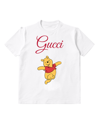 White Winnie The Pooh Jumping Joyfully Graphic T-Shirt - front product view
