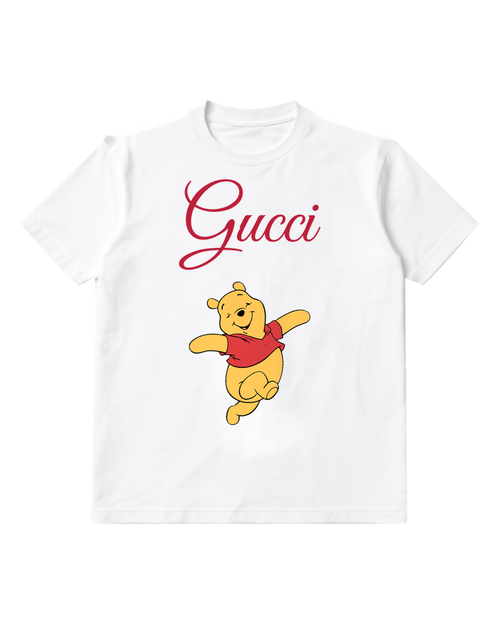 White Winnie The Pooh Jumping Joyfully Graphic T-Shirt - front product view