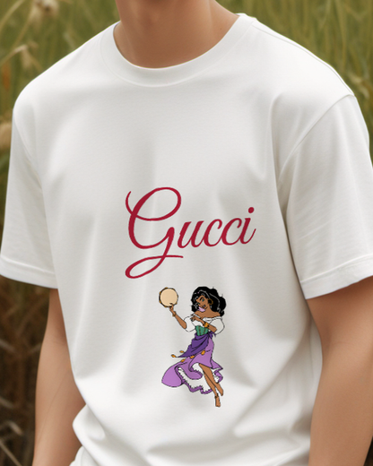 White Leaping Tambourine Dancer Graphic T-Shirt - model wearing view
